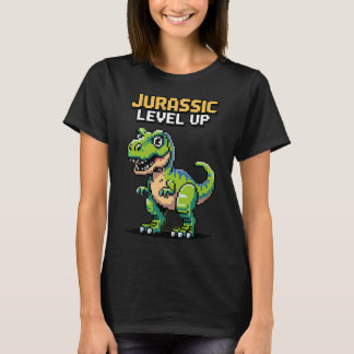 T-shirt Juric Level Up Pixel Dinosaur Rétro Joueur 