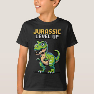 T-shirt Juric Level Up Pixel Dinosaure Joueur Rétro 