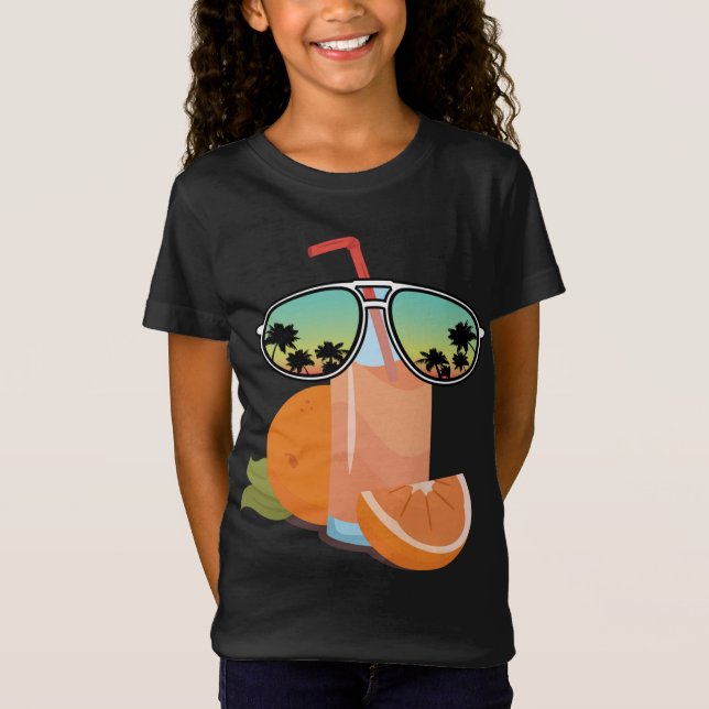 T-Shirt Jus D'Orange Drôle Avec Lunettes De Soleil Design  (Devant)