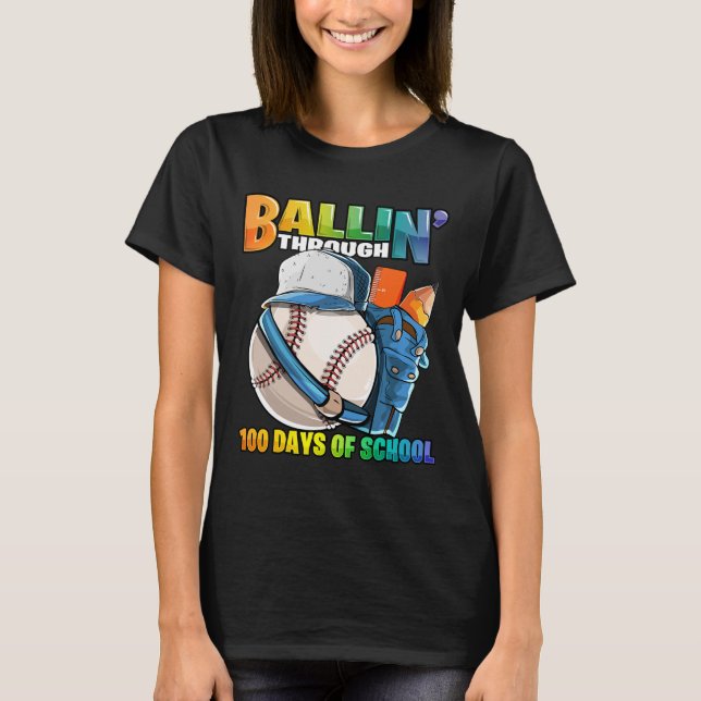T-shirt Jusqu'À 100 Jours De Baseball École Maternelle B (Devant)