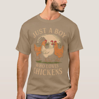 T-shirt Just a Boy Who Loves Chickens Farm Life Vintage Bo
