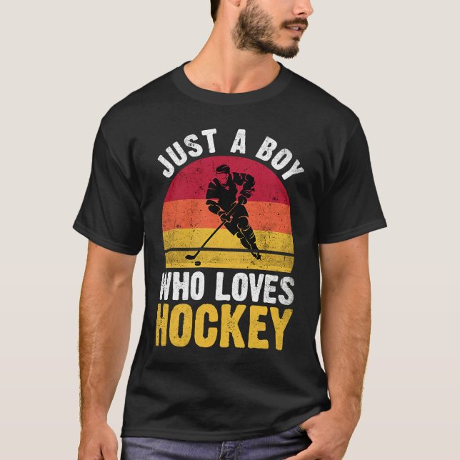 T-shirt Just A Boy Who Loves Hockey Funny Ice Hockey Frisb (Devant)