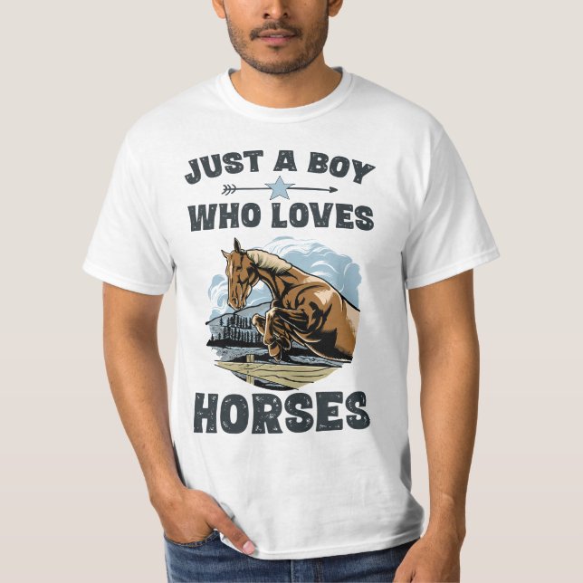 T-shirt Just A Boy Who Loves Horses Horse Equestrian Gift  (Devant)