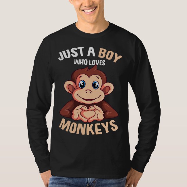 T-shirt Just A Boy Who Loves Monkeys Boys Kids Monkey (Devant)