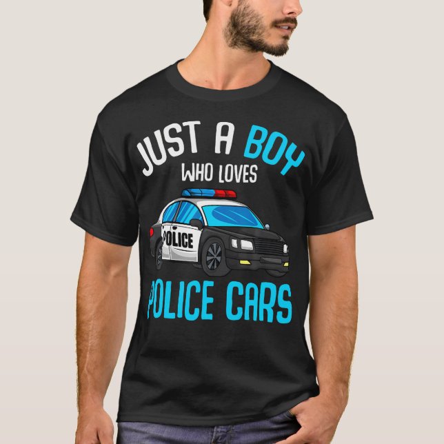 T-shirt Just A Boy Who Loves Police Cars Officer Policeman (Devant)