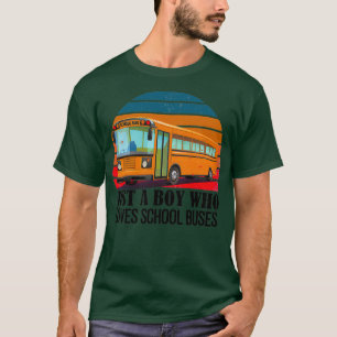 T-shirt Just A Boy Who Loy Bus retro coucher de soleil Cla