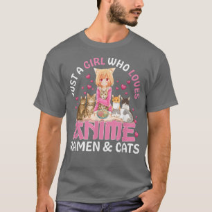 T-shirt Just A Girl Who Love Anime Ramen et Cat Japon An