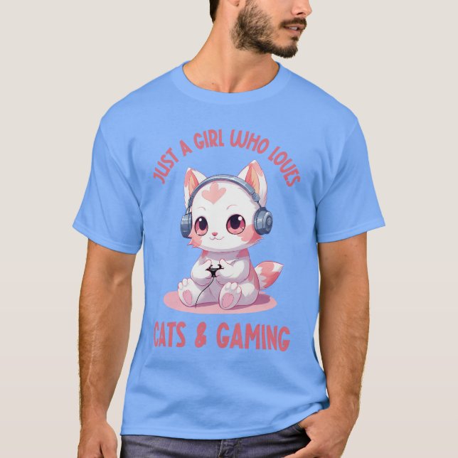 T-shirt Just a Girl Who Loves Cats and Gaming Cute Kawaii  (Devant)