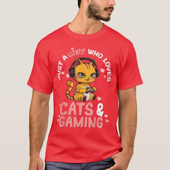 T-shirt Just A Girl Who Loves Cats and Gamingee Cute Gamer (Devant)