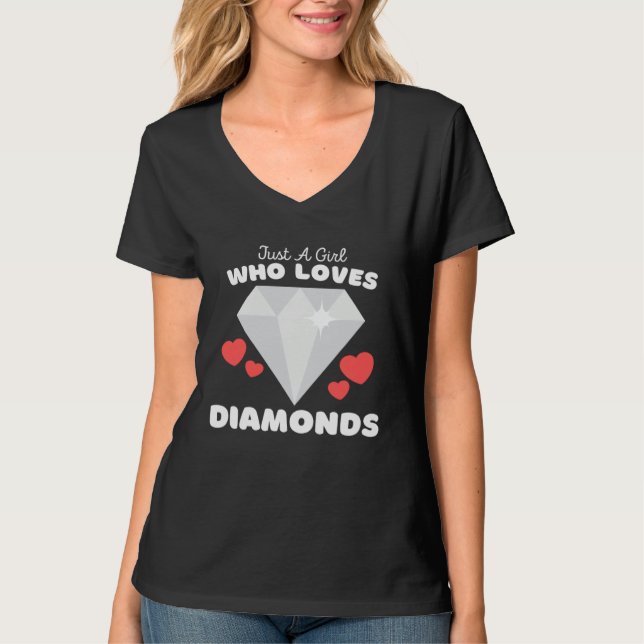 T-shirt Just A Girl Who Loves Diamonds  Cute Girls Jewelry (Devant)