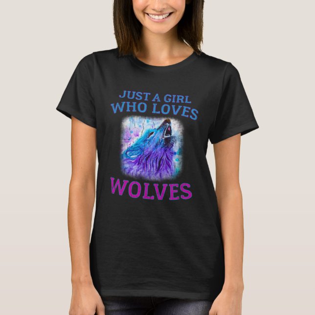 T-shirt Just a Girl Who Loves Wolves Womens Retro Wolf (Devant)