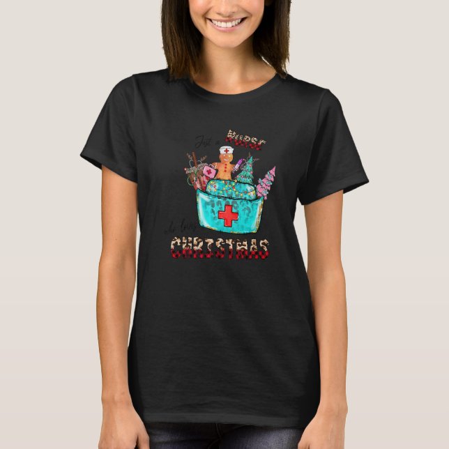 T-shirt Just A Nurse Who Loves Christmas Leopard Plaid Gra (Devant)
