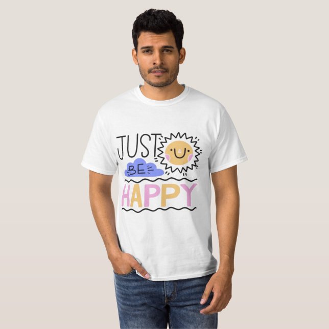 T-Shirt "Just Be Happy" avec visage Smiley Rétro (Devant entier)