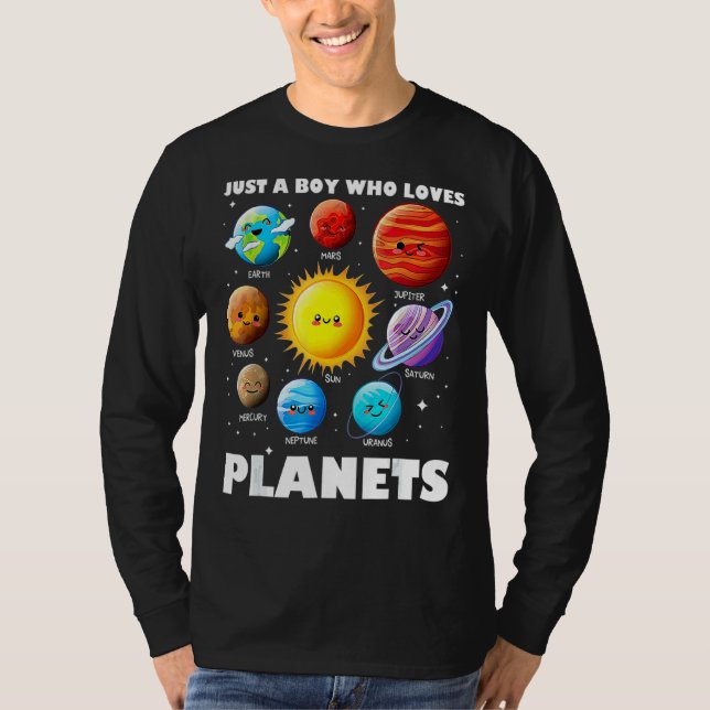 T-shirt Just Boy Who Loves Planets Solar System Space Sc (Devant)