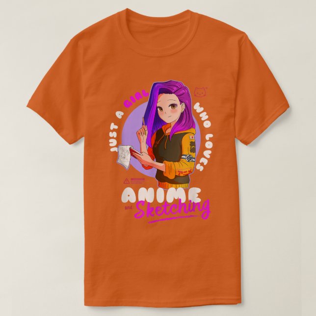 T-shirt Just Girl Love Anime Sketching Ramen Manga Otaku (Design devant)