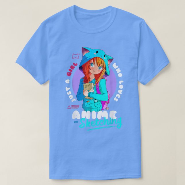 T-shirt Just Girl Love Anime Sketching Ramen Manga Otaku (Design devant)