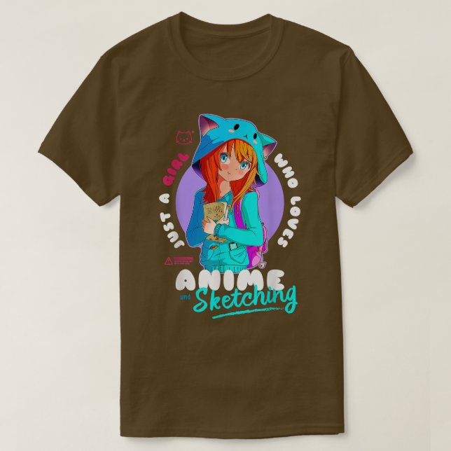 T-shirt Just Girl Love Anime Sketching Ramen Manga Otaku (Design devant)