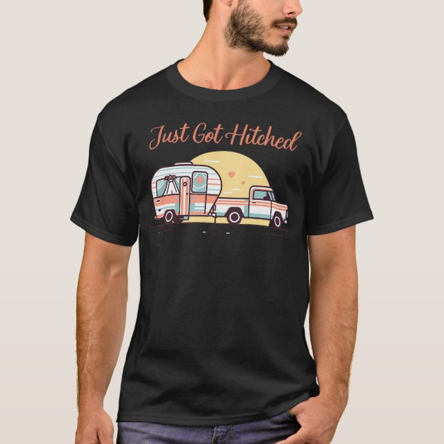 T-shirt Just Got Hitched Bride Groom Camping Couple Weddin (Devant)