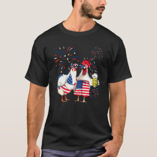 T-shirt Just Here To Bang Usa Flag Chicken Beer Firework 4