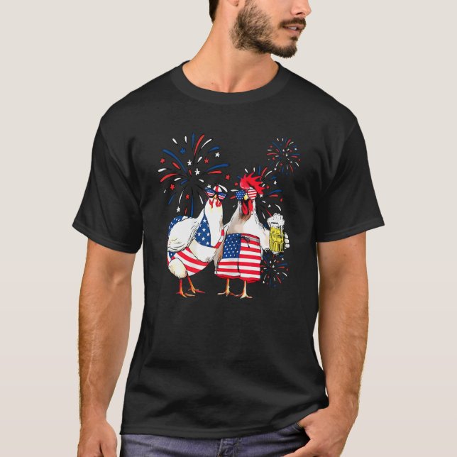 T-shirt Just Here To Bang Usa Flag Chicken Beer Firework 4 (Devant)