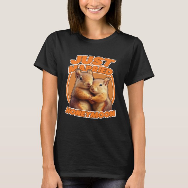 T-shirt Just Married Cute Squirrel Honeymoon Couple (Devant)