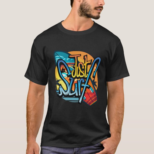T-shirt Just Surf Retro Summer – Vintage Surfboard (Devant)