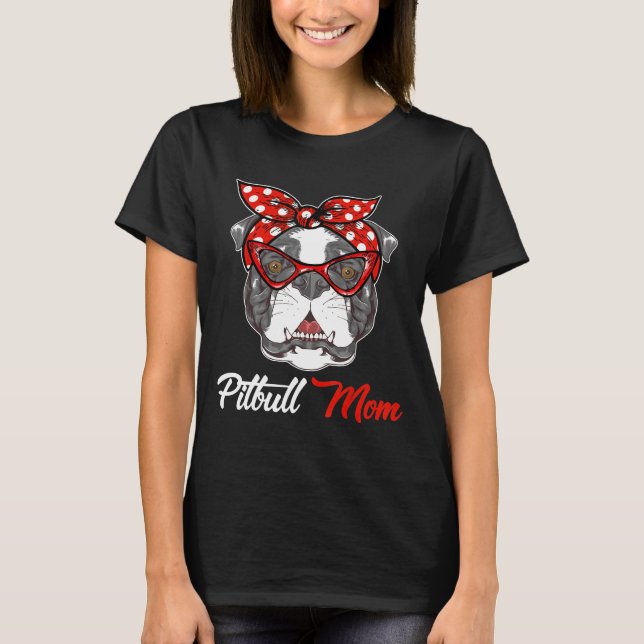 T-shirt Juste Accrocher Avec Pitbull Maman Porte Bandana (Devant)
