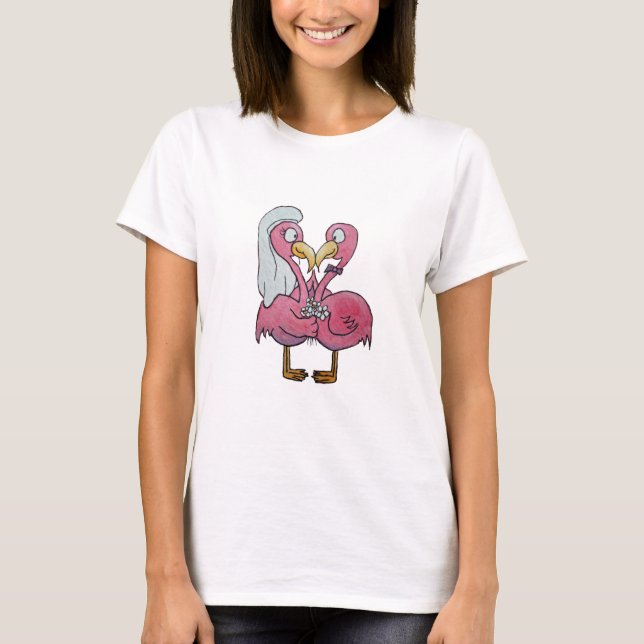 T-shirt Juste couples roses lunatiques mariés de Flamant (Devant)