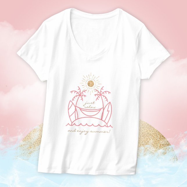 T-shirt Juste Détendez-Vous Profitez Du Surf D'Été Paradis (Just Relax Enjoy Summer Surf Paradise Palm Island T-Shirt ©Susanne Sachers - Sunny Mind Design 🌞)