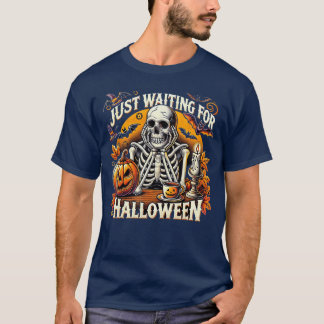 T-shirt Juste en attente de squelette de café d'Halloween