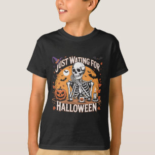 T-shirt Juste En Attente Du Café Squelette Halloween Éffra