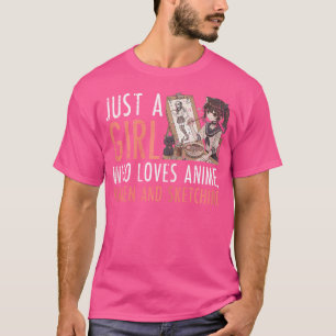 T-shirt Juste Fille Qui Aime Anime Ramen Sketching Funny S
