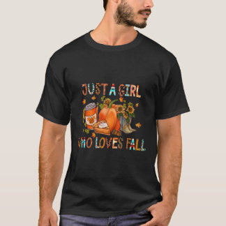 T-shirt Juste Fille qui aime l'automne aquarelle saison au