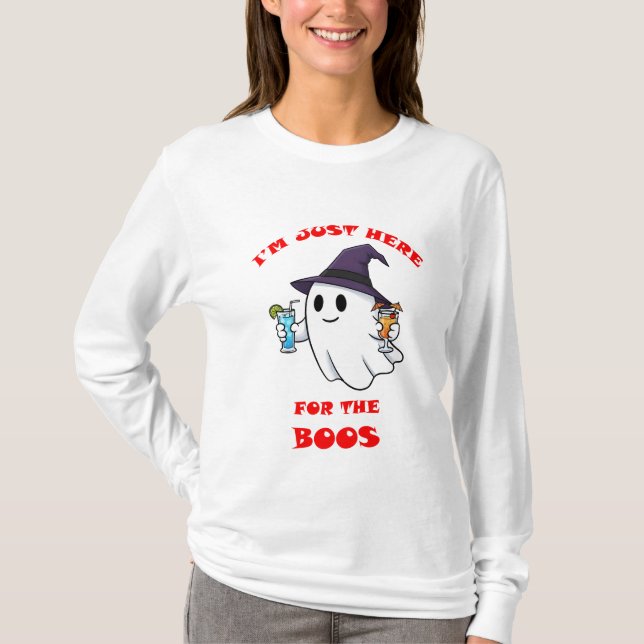T-shirt Juste Ici Pour Les Boos - Drôle Fantôme Halloween  (Devant)