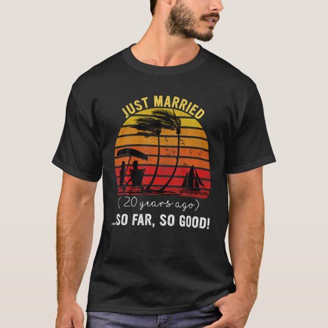 T-shirt Juste Marié-Coucher De Soleil 20E Anniversaire Mar (Devant)