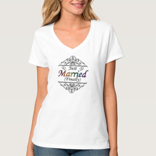 T-shirt Juste marié (Finalement) Lesbian Pride Typographie (Devant)