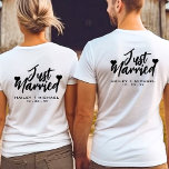 T-shirt Juste Marié Mariage Coeur Nouveau marié Couple<br><div class="desc">Célébrez votre mariage sacré en style avec ce mignon t-shirt blanc Just Married. Customisez-le par le nom de la mariée et du marié et la date anniversaire du mariage.</div>