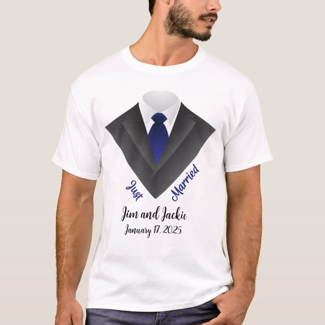 T-shirt Juste Marié Pour Groom - Tux Avec Mariage Cravate  (Devant)