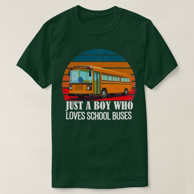 T-shirt Juste un garçon qui aime Bus retro coucher de sole (Design devant)