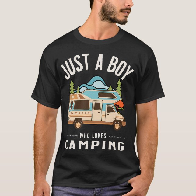 T-shirt Juste un garçon qui aime camper - Fourgonnette col (Devant)