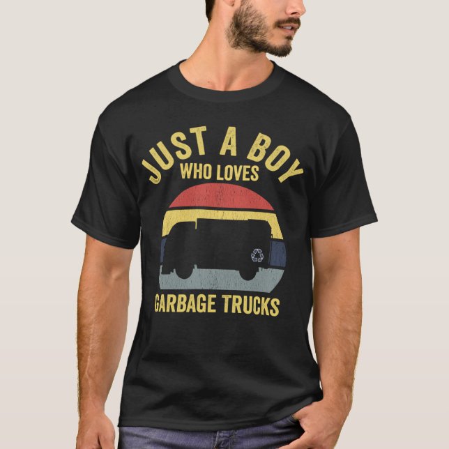 T-shirt Juste un garçon qui aime les camions à ordures rét (Devant)