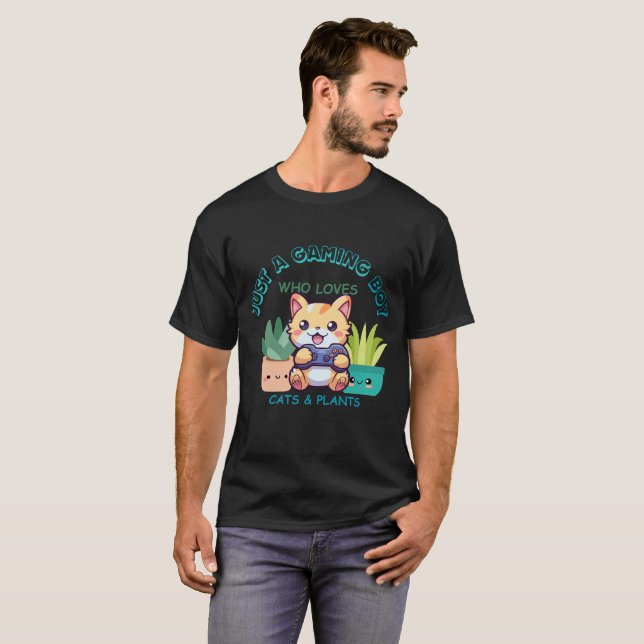 T-shirt Juste Un Garçon Qui Aime Les Chats Et Les Plantes (Devant entier)