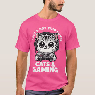T-shirt Juste un garçon qui aime les chats, garçon joueur,