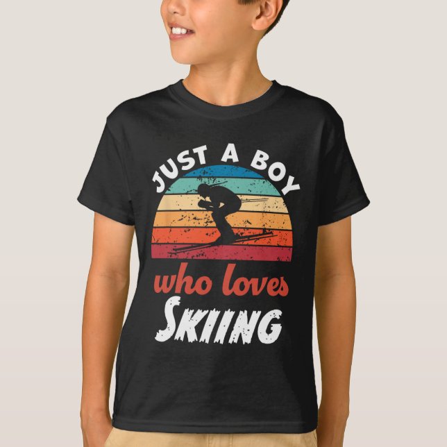T-shirt Juste Un Garçon Qui Aime Les Enfants En Ski Garçon (Devant)
