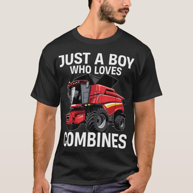 T-shirt Juste un garçon qui aime les moissonneuses-batteus (Devant)