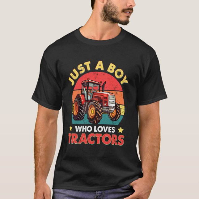 T-shirt Juste un garçon qui aime les tracteurs (Devant)