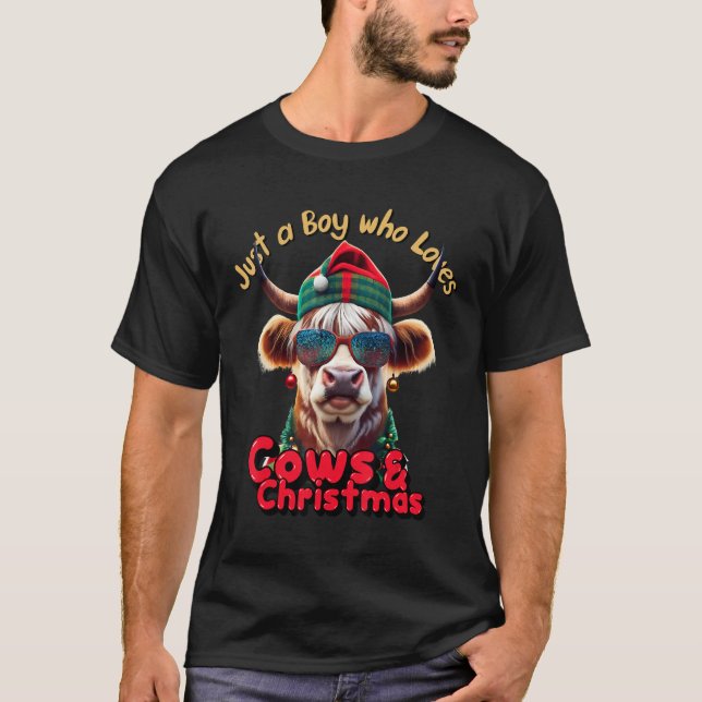 T-shirt Juste un garçon qui aime les vaches et Noël Highla (Devant)