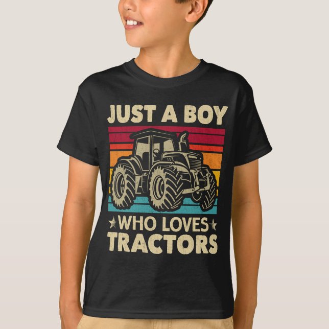 T-shirt Juste un garçon qui aime Tracteurs Funny Boys Kids (Devant)