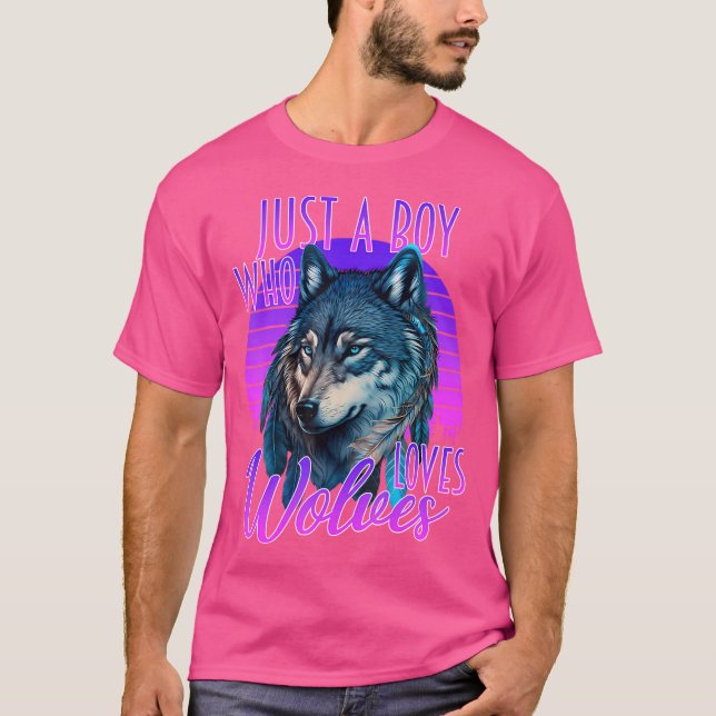 T-shirt Juste un garçon qui aime Wolves Wolf Blue Galaxy S (Devant)