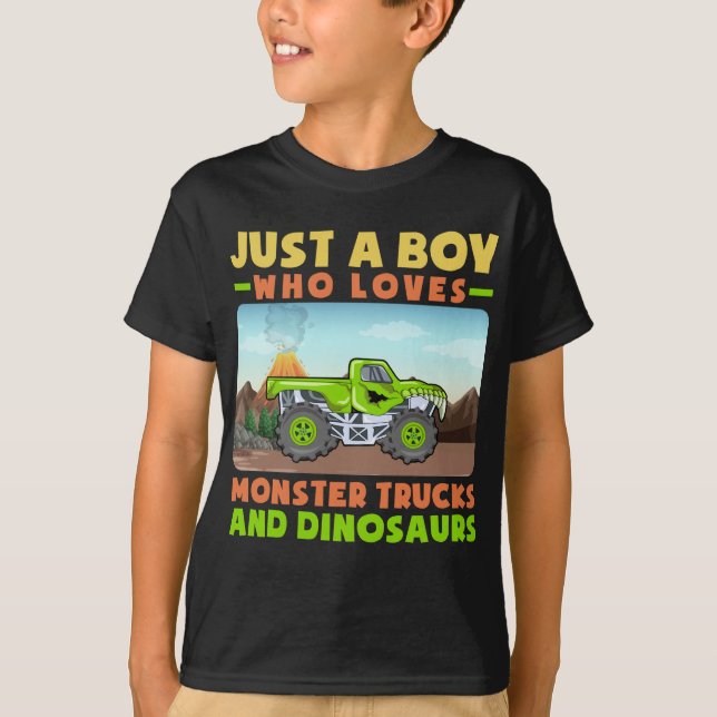 T-shirt Juste Un Garçon Qui Épouse Des Camions Monster Et  (Devant)